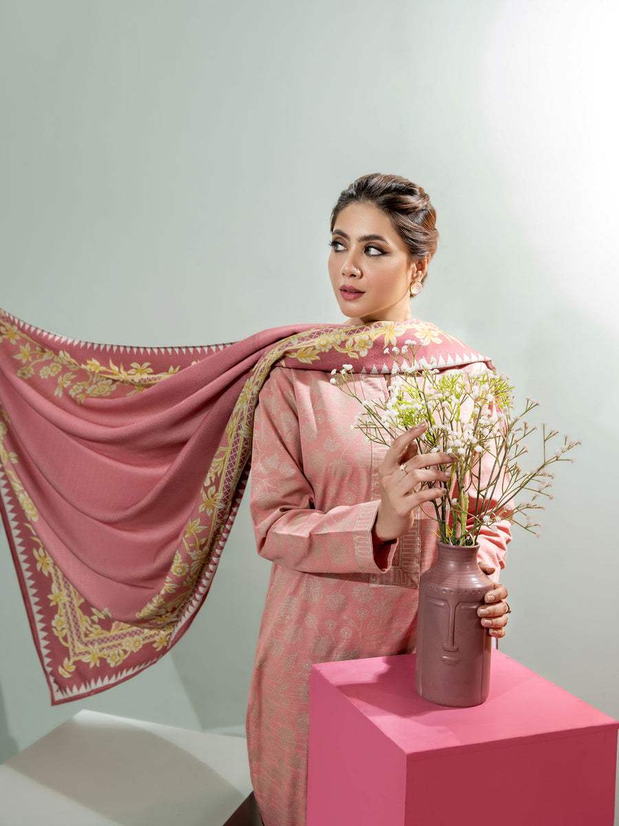 Limelight Winter Unstitched Printed Khaddar 2Pc Suit U3114 Pink