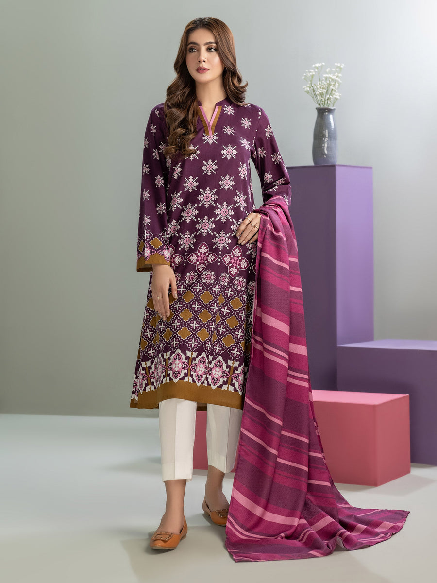 Limelight Winter Unstitched Printed Cotton 2Pc Suit U3126 Purple