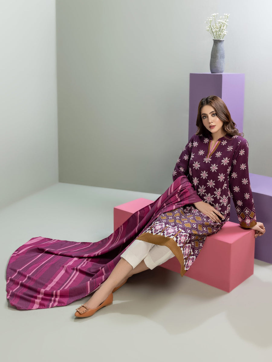 Limelight Winter Unstitched Printed Cotton 2Pc Suit U3126 Purple