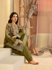 Limelight Winter Unstitched Printed Khaddar 2Pc Suit U3132 Olive Green