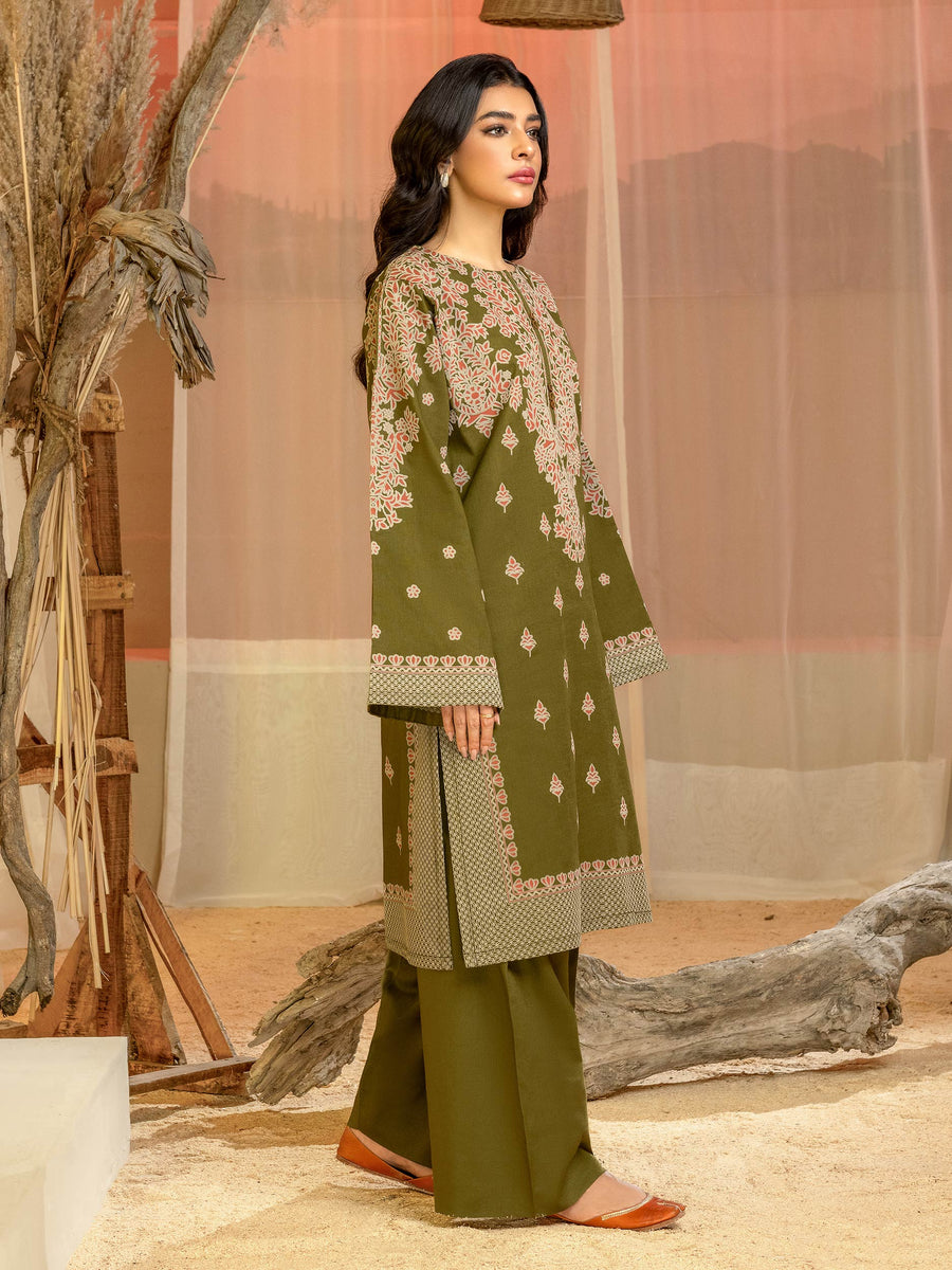 Limelight Winter Unstitched Printed Khaddar 2Pc Suit U3132 Olive Green