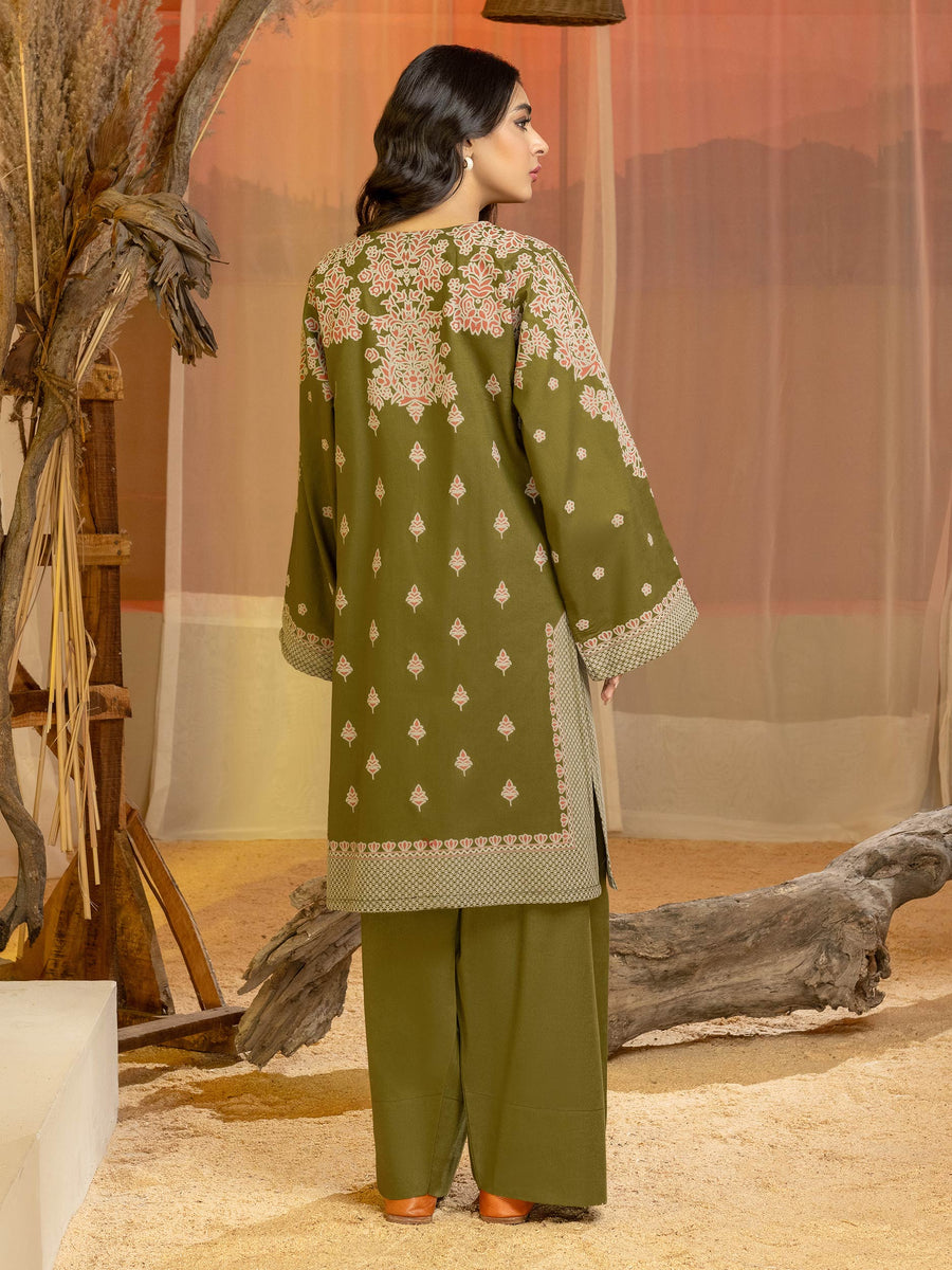 Limelight Winter Unstitched Printed Khaddar 2Pc Suit U3132 Olive Green