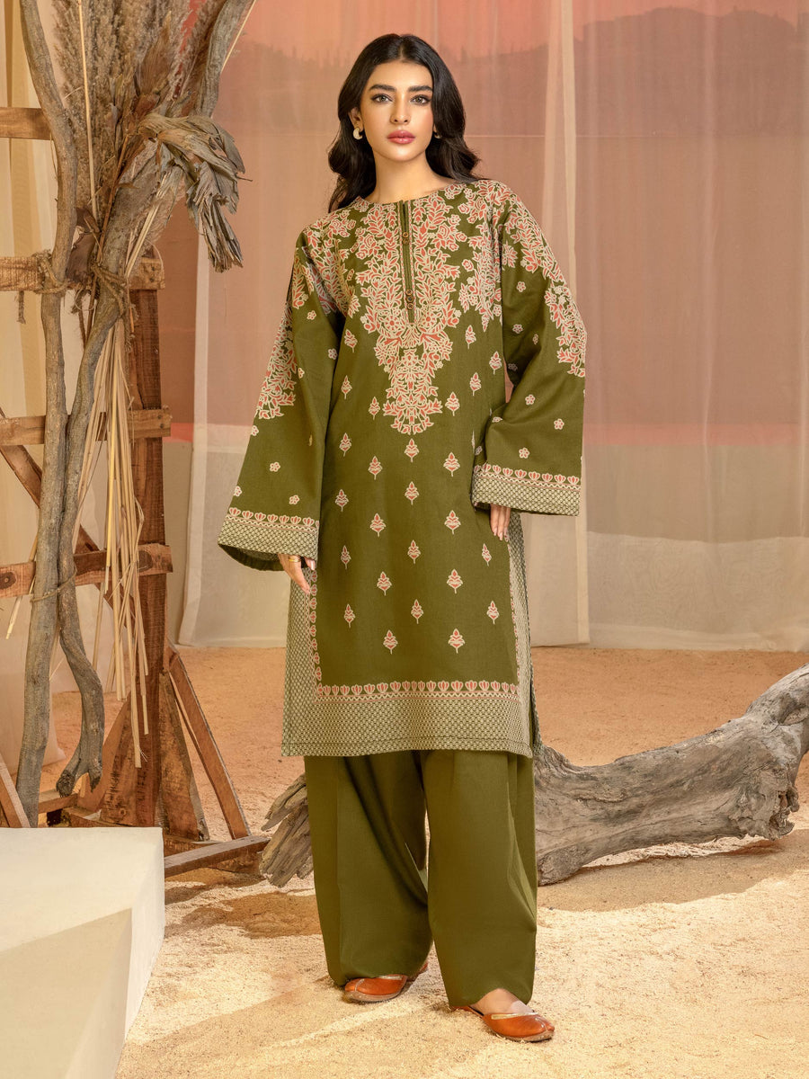 Limelight Winter Unstitched Printed Khaddar 2Pc Suit U3132 Olive Green