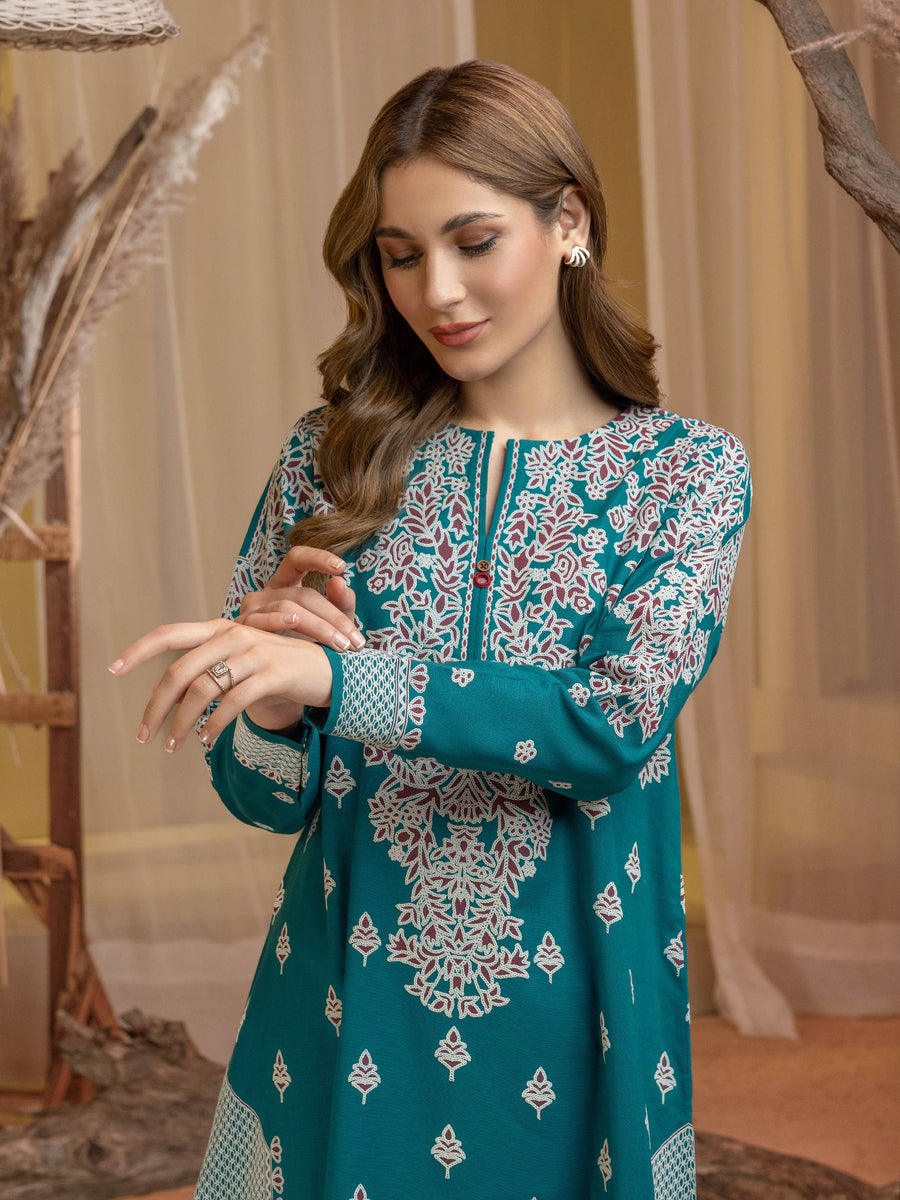 Limelight Winter Unstitched Printed Khaddar 2Pc Suit U3132 Teal