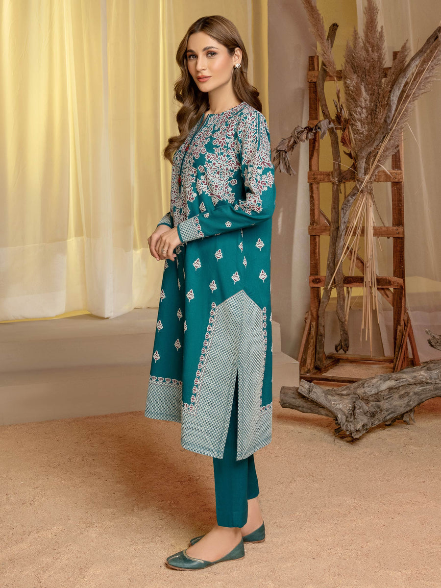 Limelight Winter Unstitched Printed Khaddar 2Pc Suit U3132 Teal