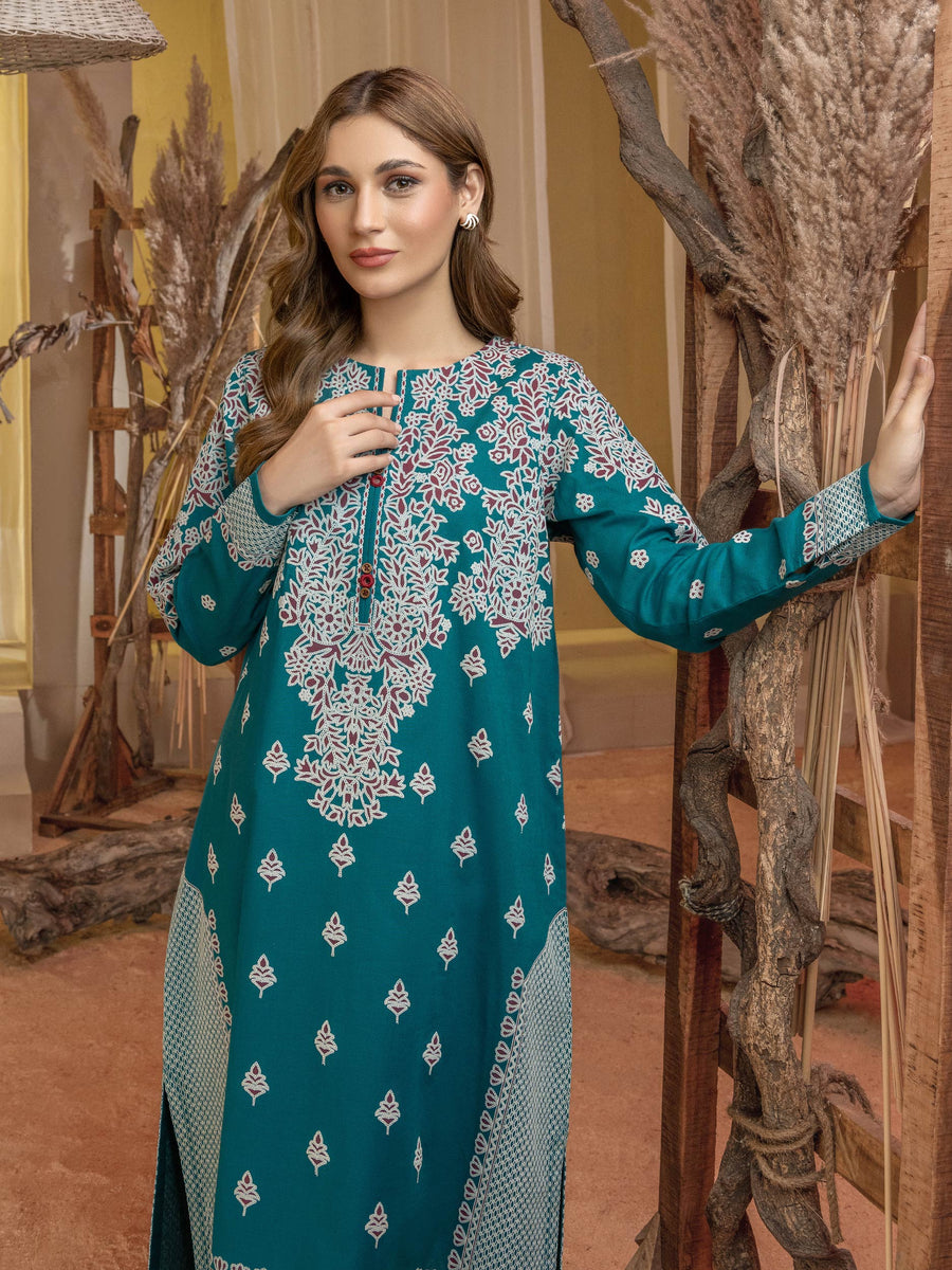 Limelight Winter Unstitched Printed Khaddar 2Pc Suit U3132 Teal