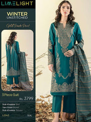 Limelight Winter Unstitched Printed Khaddar 3Pc Suit U3143 Teal