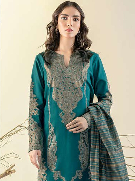 Limelight Winter Unstitched Printed Khaddar 3Pc Suit U3143 Teal