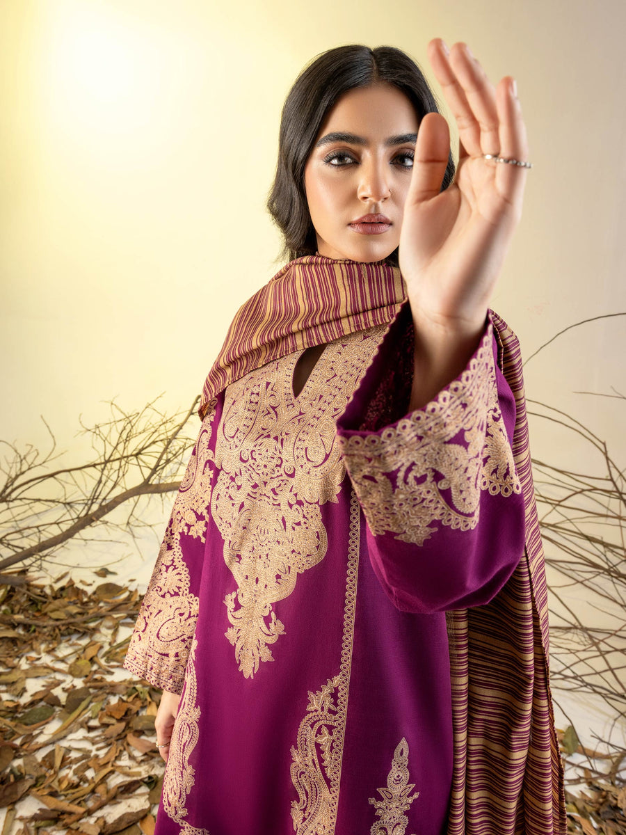 Limelight Winter Unstitched Printed Khaddar 3Pc Suit U3143 Magenta