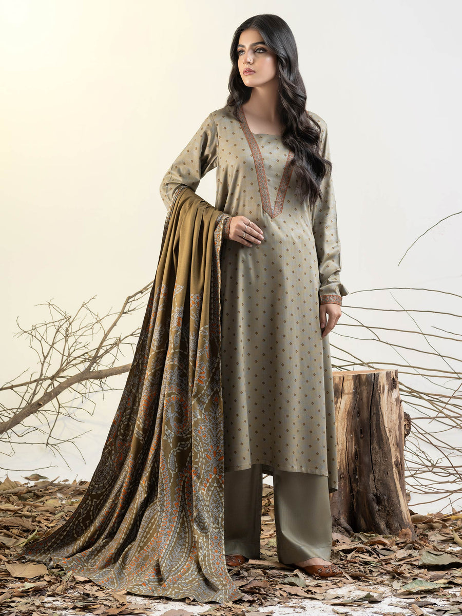 Limelight Winter Unstitched Printed Linen 3Pc Suit U3151 Beige