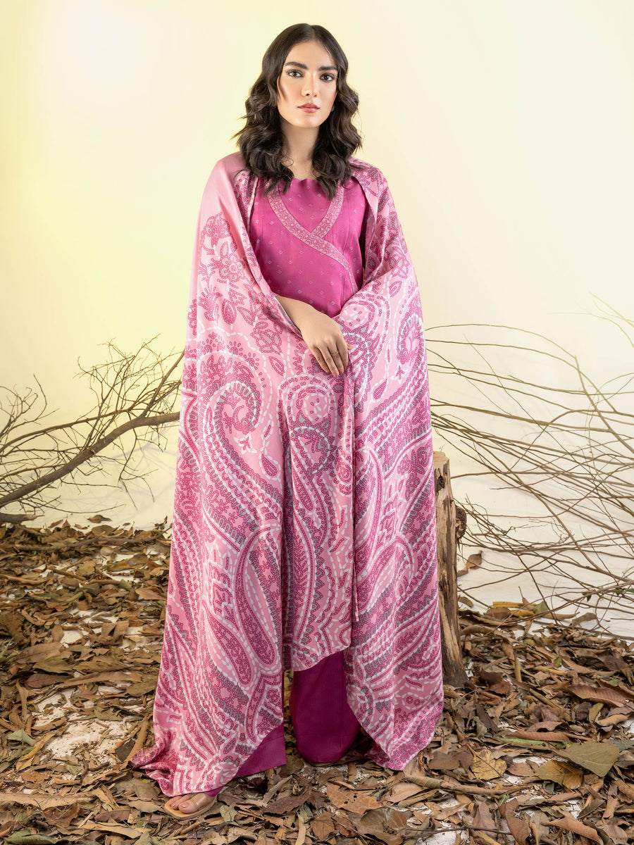 Limelight Winter Unstitched Printed Linen 3Pc Suit U3151 Pink
