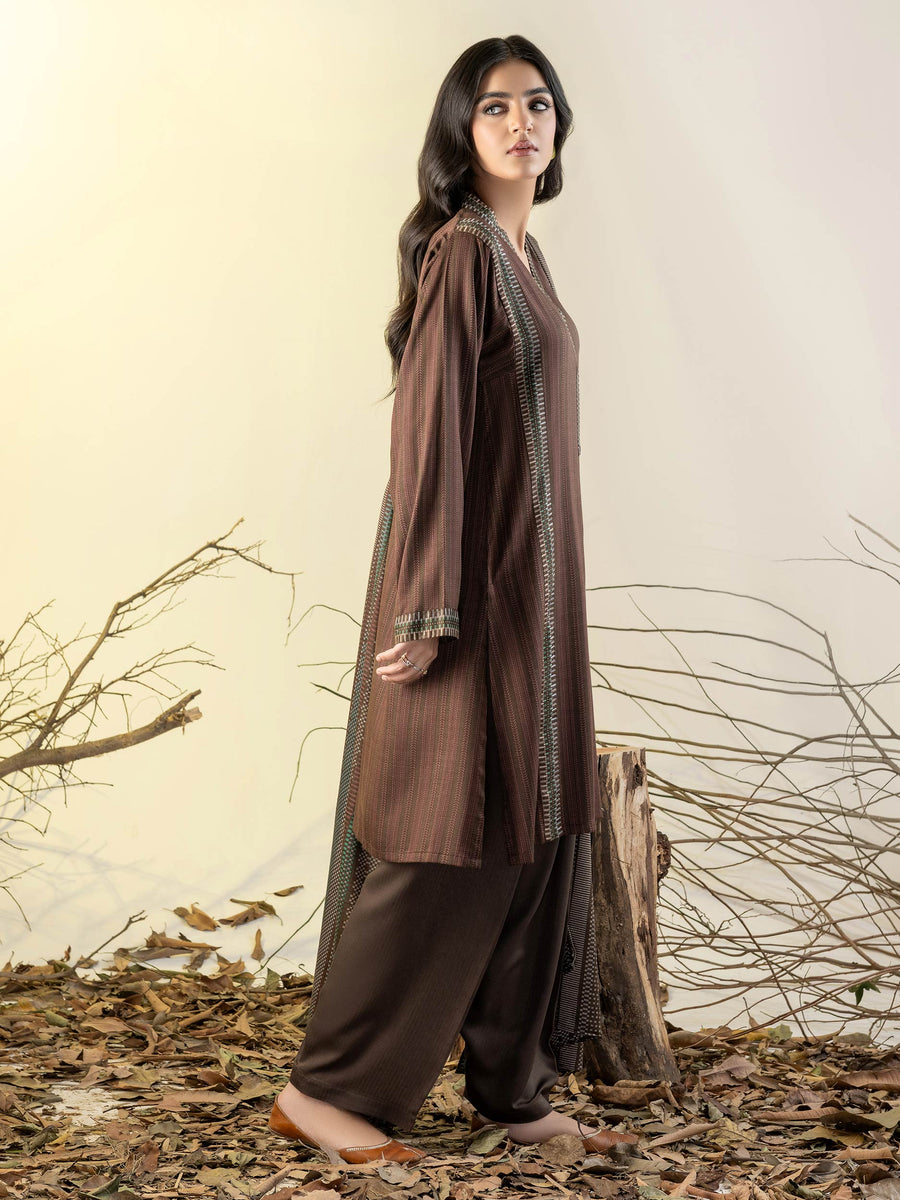 Limelight Winter Unstitched Printed Linen 3Pc Suit U3152 Brown