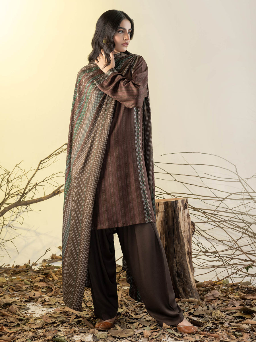 Limelight Winter Unstitched Printed Linen 3Pc Suit U3152 Brown