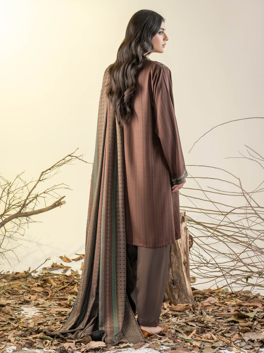 Limelight Winter Unstitched Printed Linen 3Pc Suit U3152 Brown