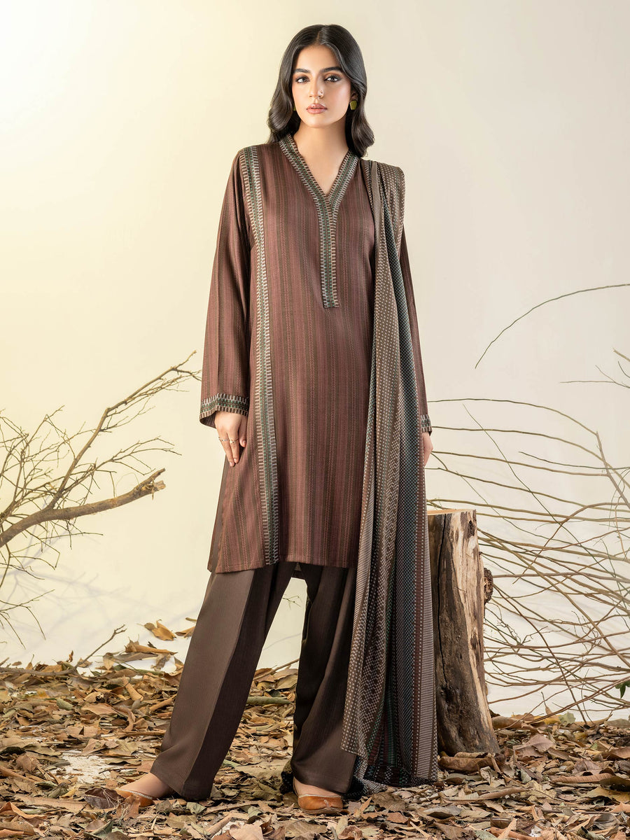 Limelight Winter Unstitched Printed Linen 3Pc Suit U3152 Brown