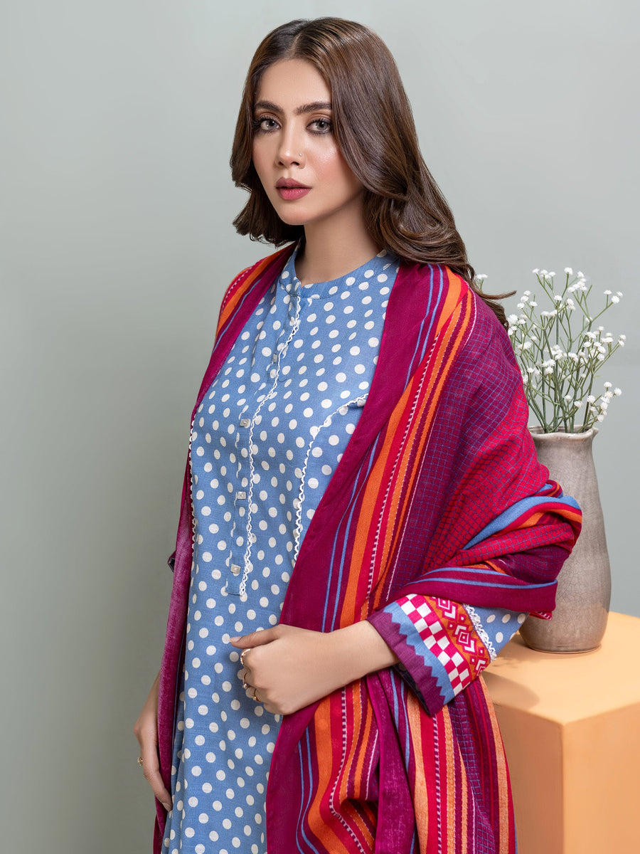 Limelight Winter Unstitched Printed Khaddar 2Pc Suit U3237 Blue