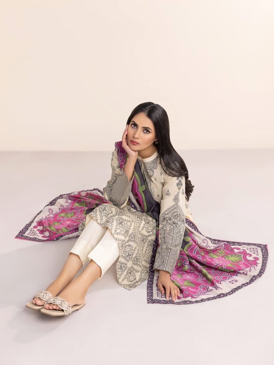 Limelight Summer Unstitched Printed Lawn 2Pc Suit U3344 Beige
