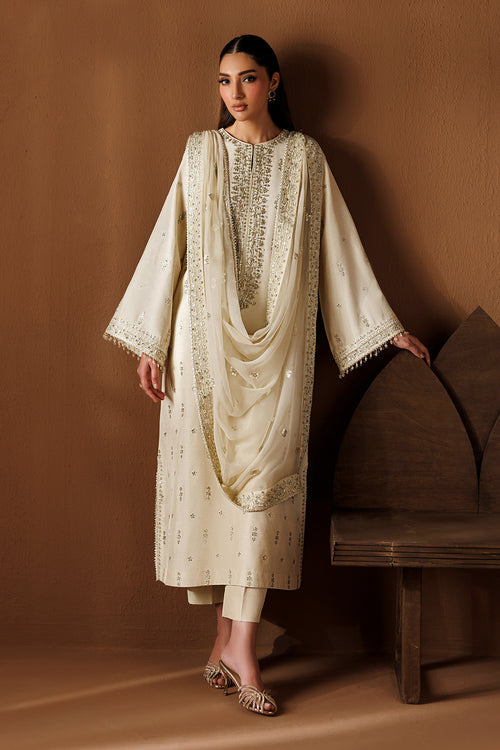 Baroque Exclusive Formal Embroidered Raw Silk Unstitched 3Pc Suit UF-4434