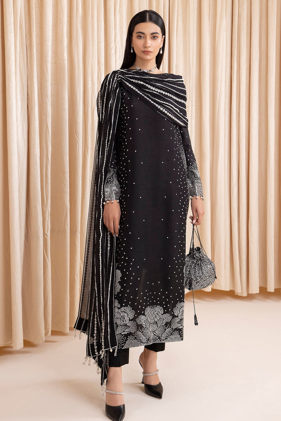 Jazmin Embroidered Korean Raw Silk Unstitched 3Pc Suit UR-7001