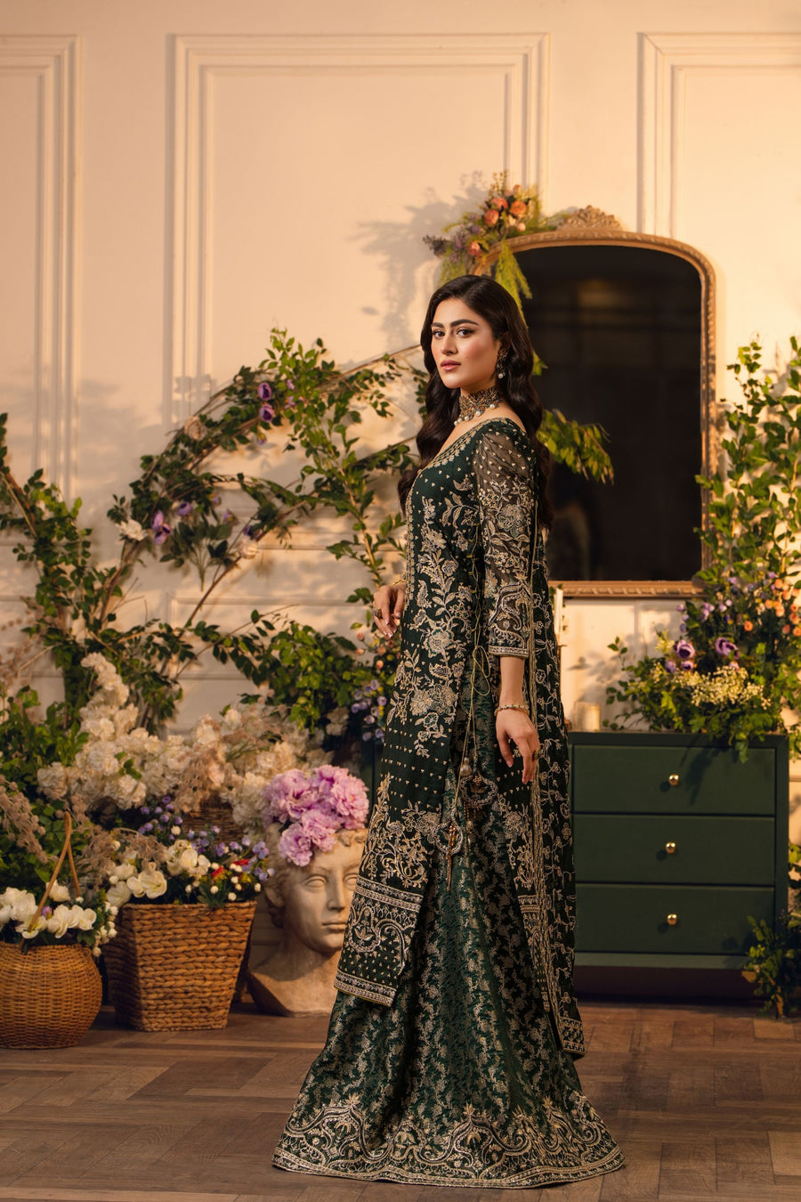 Hemstitch Festive Embroidered  Chiffon Unstitched 3Pc Suit - Heer