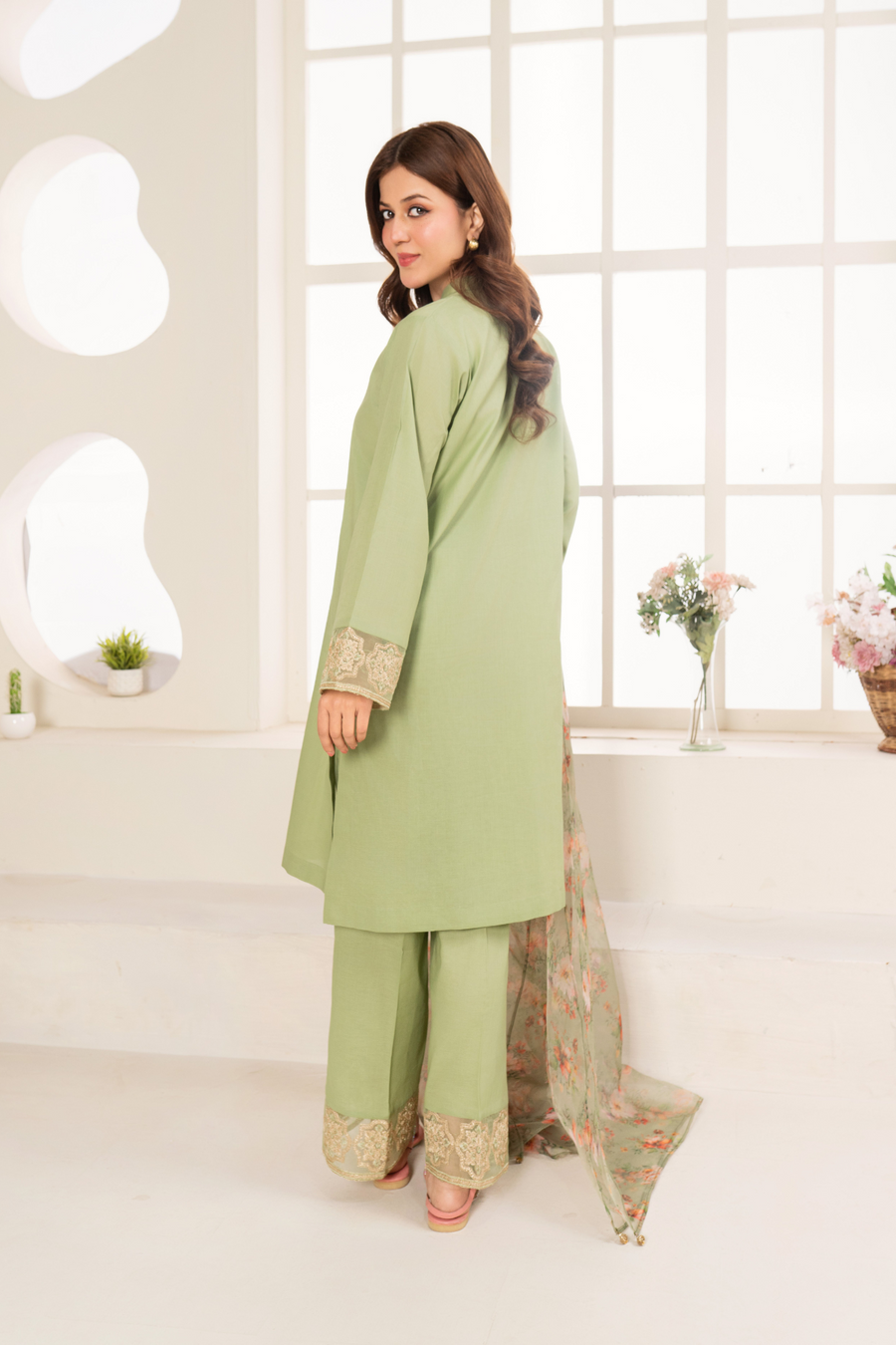 La Rosaa Akgalleria Embroidered Cotton Stitched 3Pc Suit - Zinnia