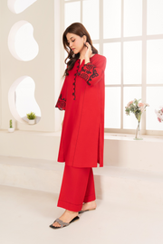 La Rosaa Akgalleria Stitched Cotton Lawn 2Pc Suit - Ruby