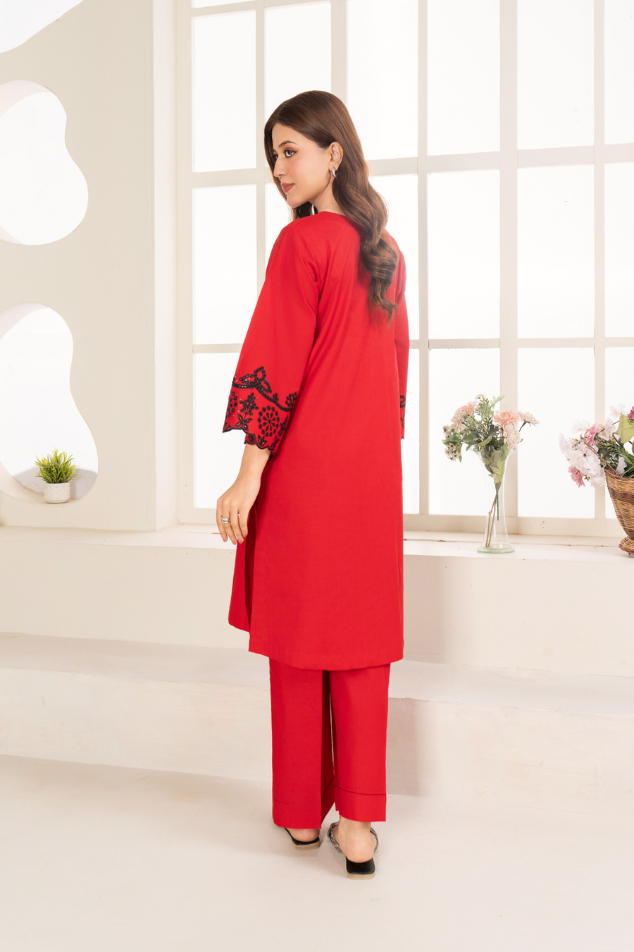 La Rosaa Akgalleria Stitched Cotton Lawn 2Pc Suit - Ruby