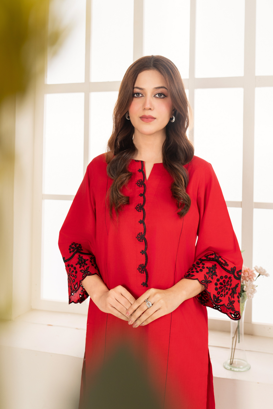 La Rosaa Akgalleria Stitched Cotton Lawn 2Pc Suit - Ruby