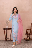 La Rosaa Embroidered Cotton Stitched 3Pc Suit - Skyla