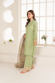 La Rosaa Akgalleria Embroidered Cotton Stitched 3Pc Suit - Zinnia