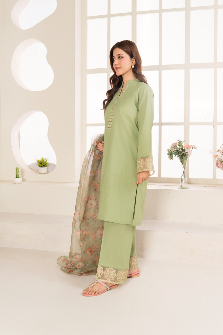 La Rosaa Akgalleria Embroidered Cotton Stitched 3Pc Suit - Zinnia