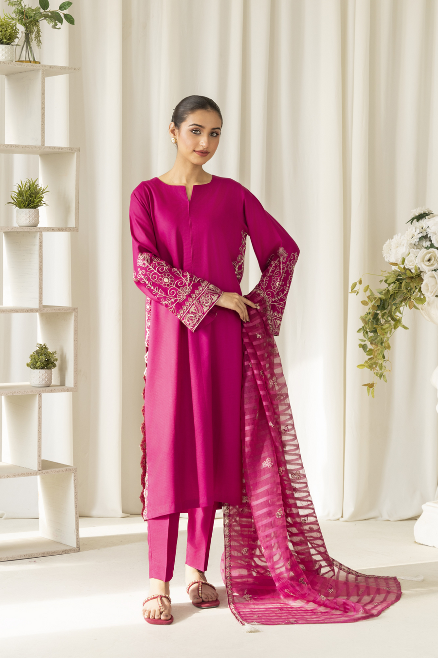 La Rosaa Akgalleria Self Cotton Stitched 2Pc Suit - Orchid