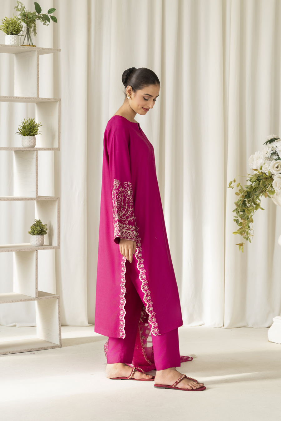 La Rosaa Akgalleria Self Cotton Stitched 2Pc Suit - Orchid