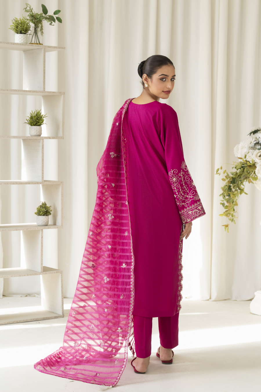 La Rosaa Akgalleria Self Cotton Stitched 2Pc Suit - Orchid