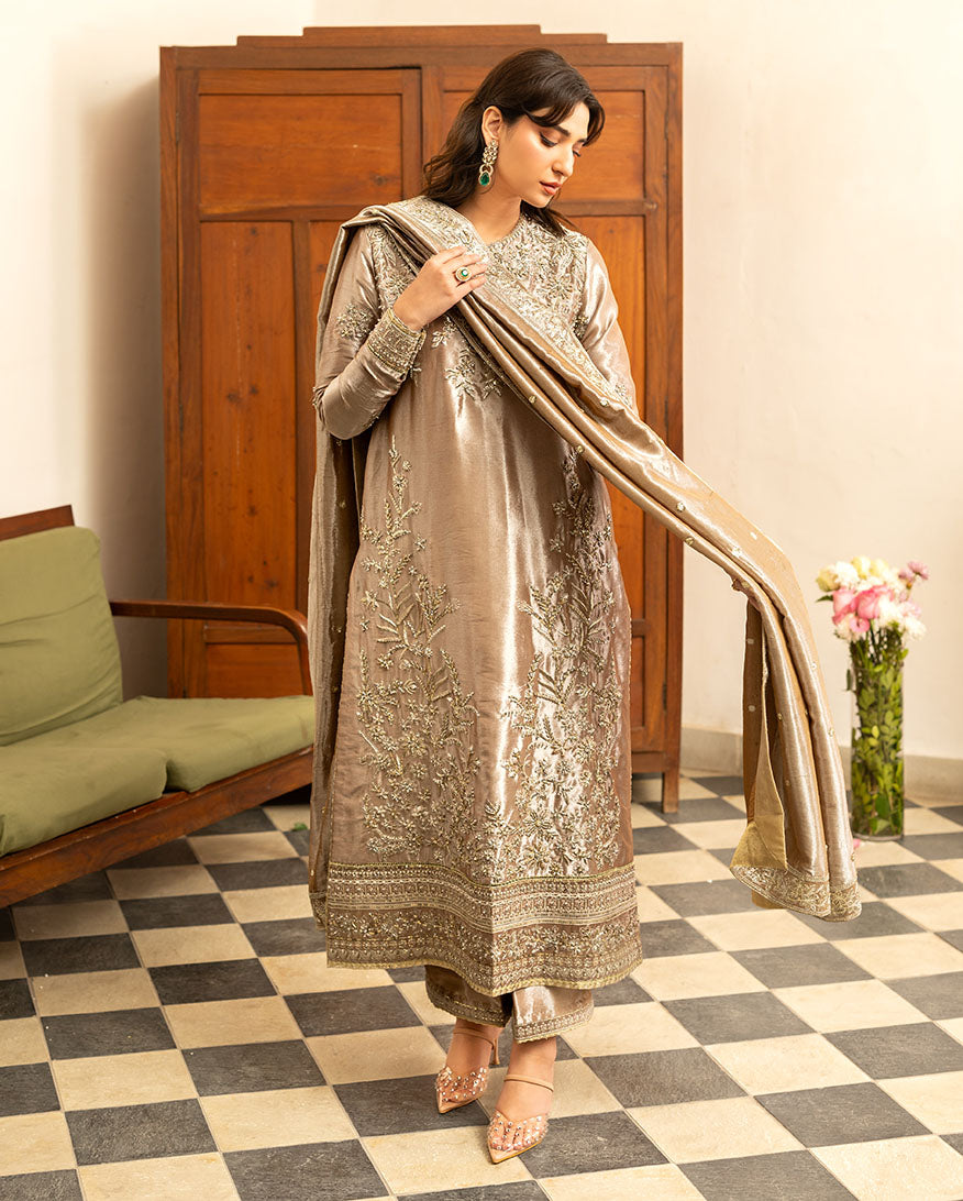 Mushq Sunehri Ramsha Edit Lama Silk Stitched 3Pc Suit - Uswah