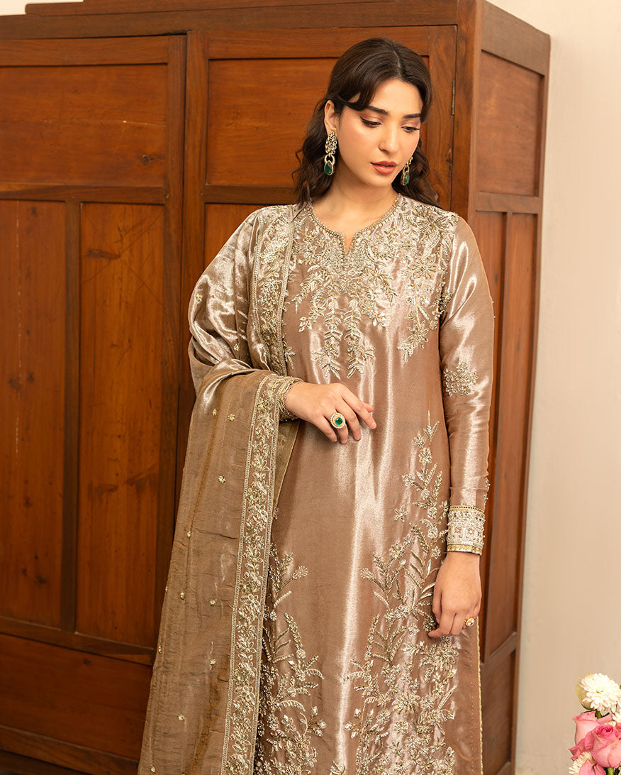 Mushq Sunehri Ramsha Edit Lama Silk Stitched 3Pc Suit - Uswah