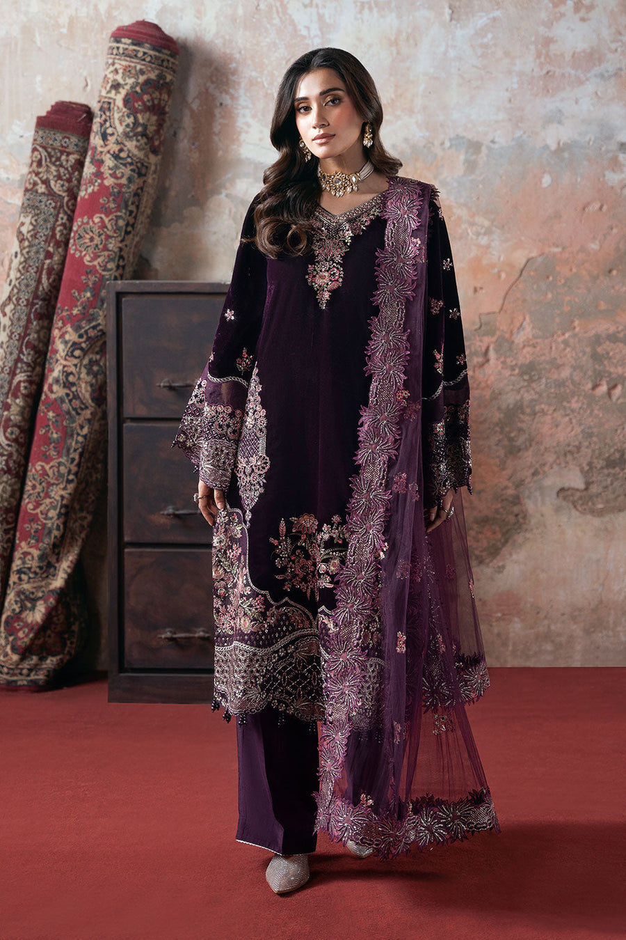 Ramsha Velvet Vol-07 Unstitched Embroidered 3Pc Suit V-704