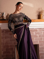 Faiza Faisal Solene Embroidered Velvet Unstitched Saree - VELORA