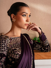 Faiza Faisal Solene Embroidered Velvet Unstitched Saree - VELORA