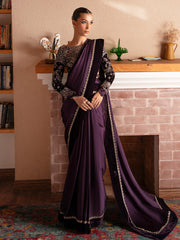 Faiza Faisal Solene Embroidered Velvet Unstitched Saree - VELORA