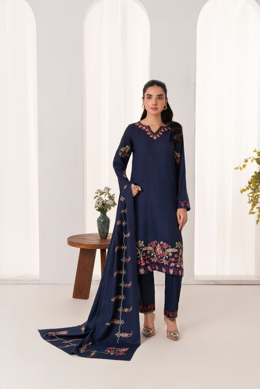 Feathers Fully Embroidered Dhanak Unstitched 3Pc Suit VELREN-FT545