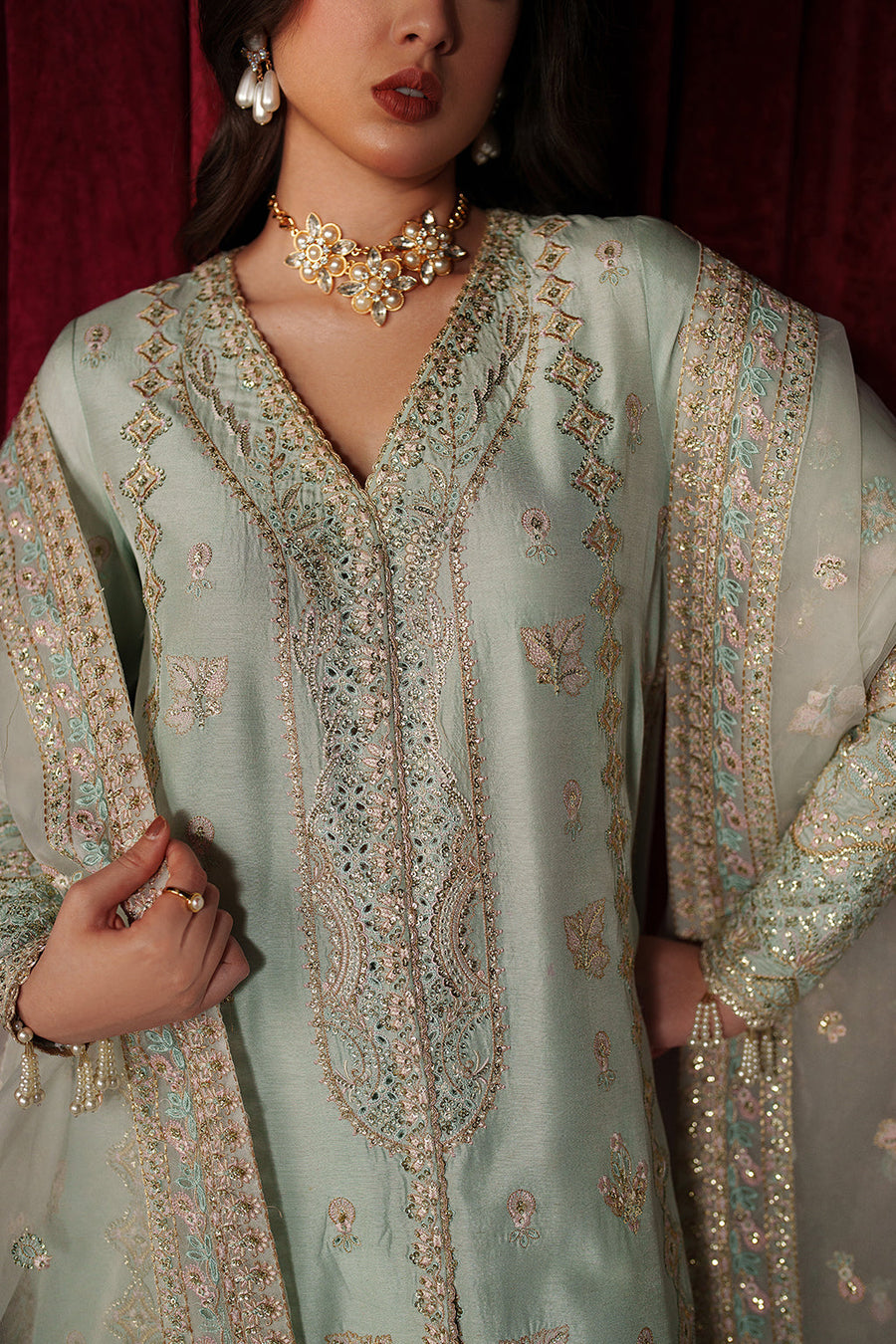 Emaan Adeel Verve Embroidered Raw Silk Unstitched 3Pc Suit - VENEZIA