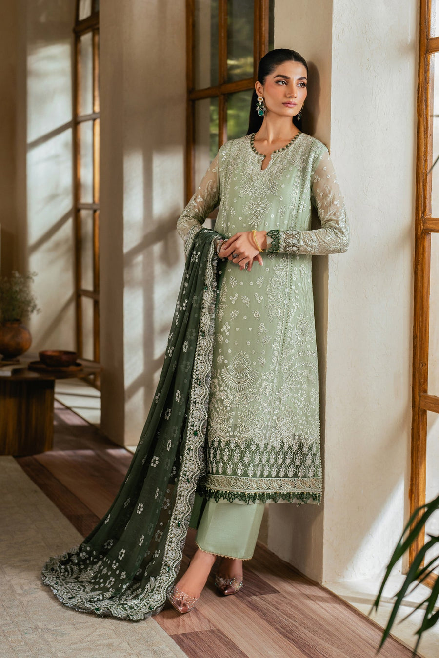Xenia Formals Niran Embroidered Chiffon Unstitched 3Pc Suit XF-02 VERDURA