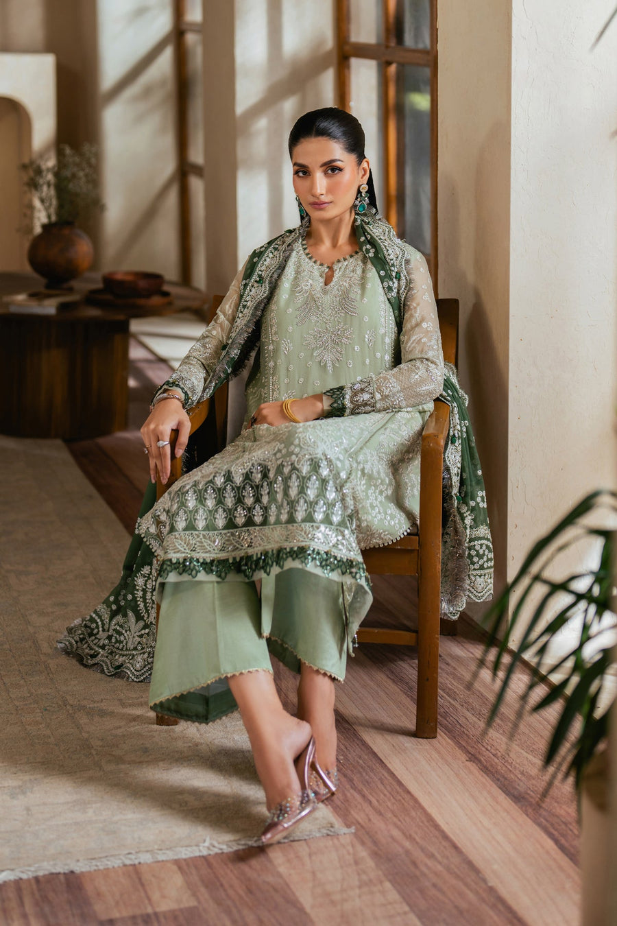 Xenia Formals Niran Embroidered Chiffon Unstitched 3Pc Suit XF-02 VERDURA