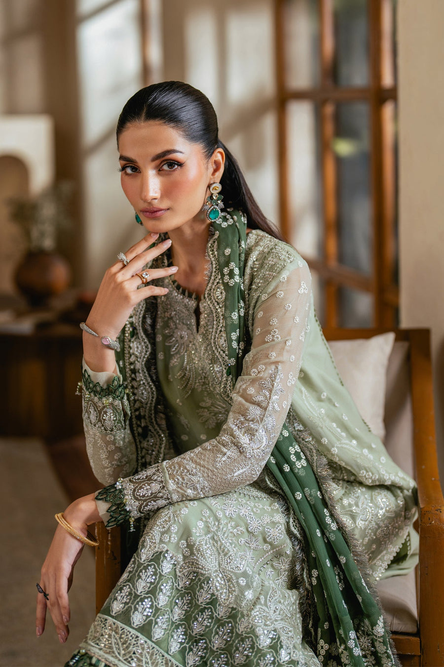Xenia Formals Niran Embroidered Chiffon Unstitched 3Pc Suit XF-02 VERDURA