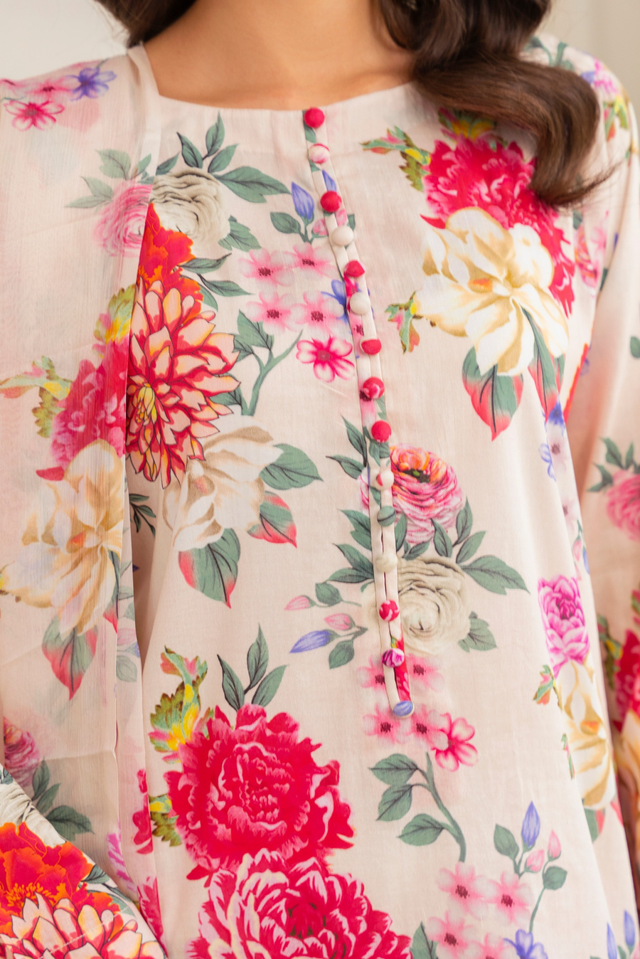 Feathers Frilly Flowers Unstitched Digital Printed Lawn 3Pc Suit VIBREN-FT713