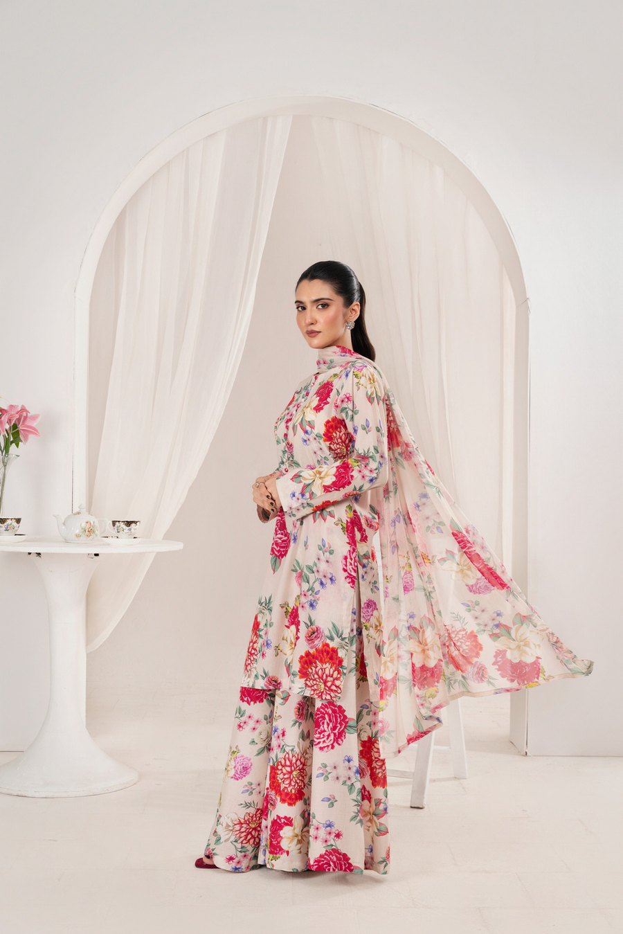 Feathers Frilly Flowers Unstitched Digital Printed Lawn 3Pc Suit VIBREN-FT713
