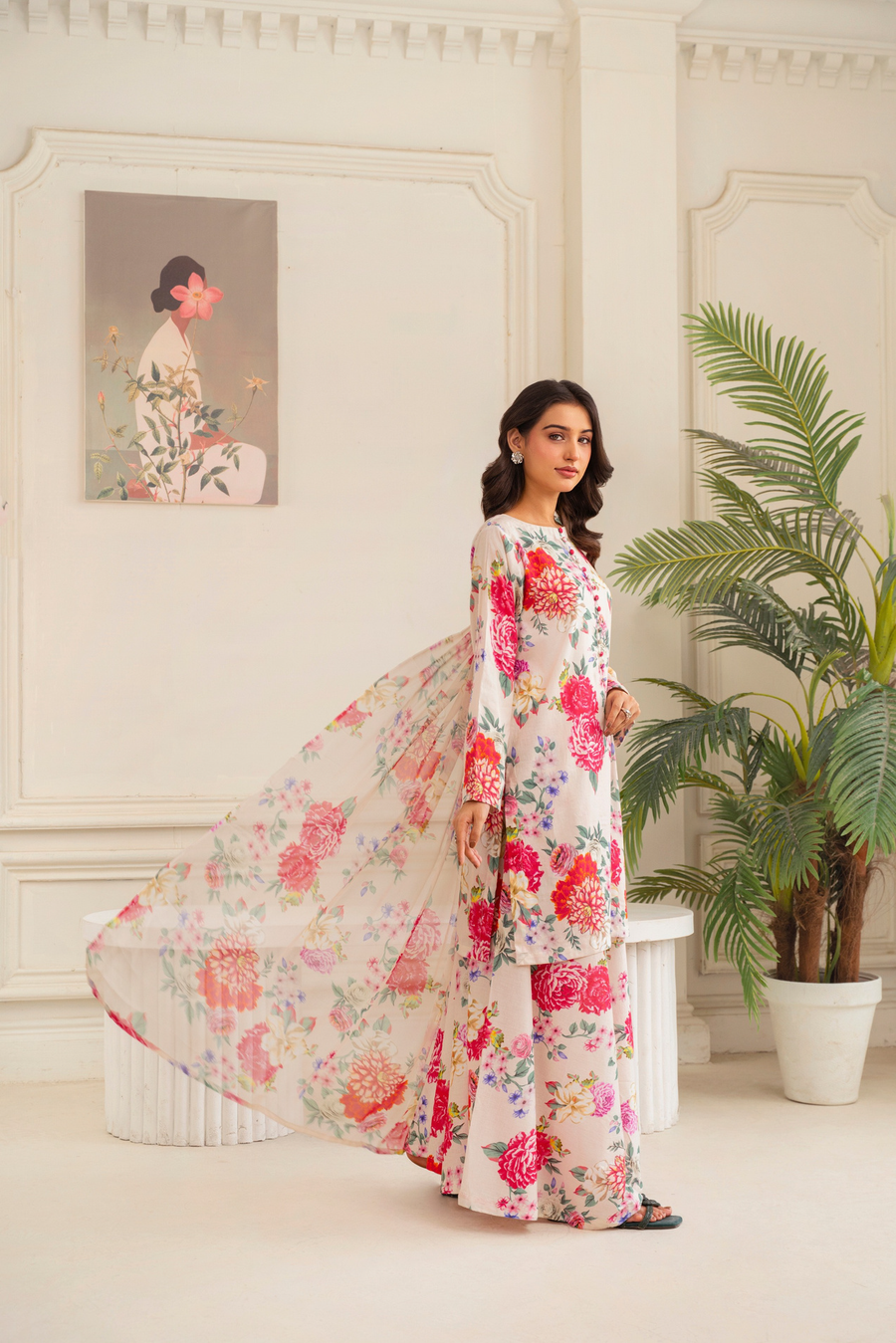 Feathers Frilly Flowers Unstitched Digital Printed Lawn 3Pc Suit VIBREN-FT713