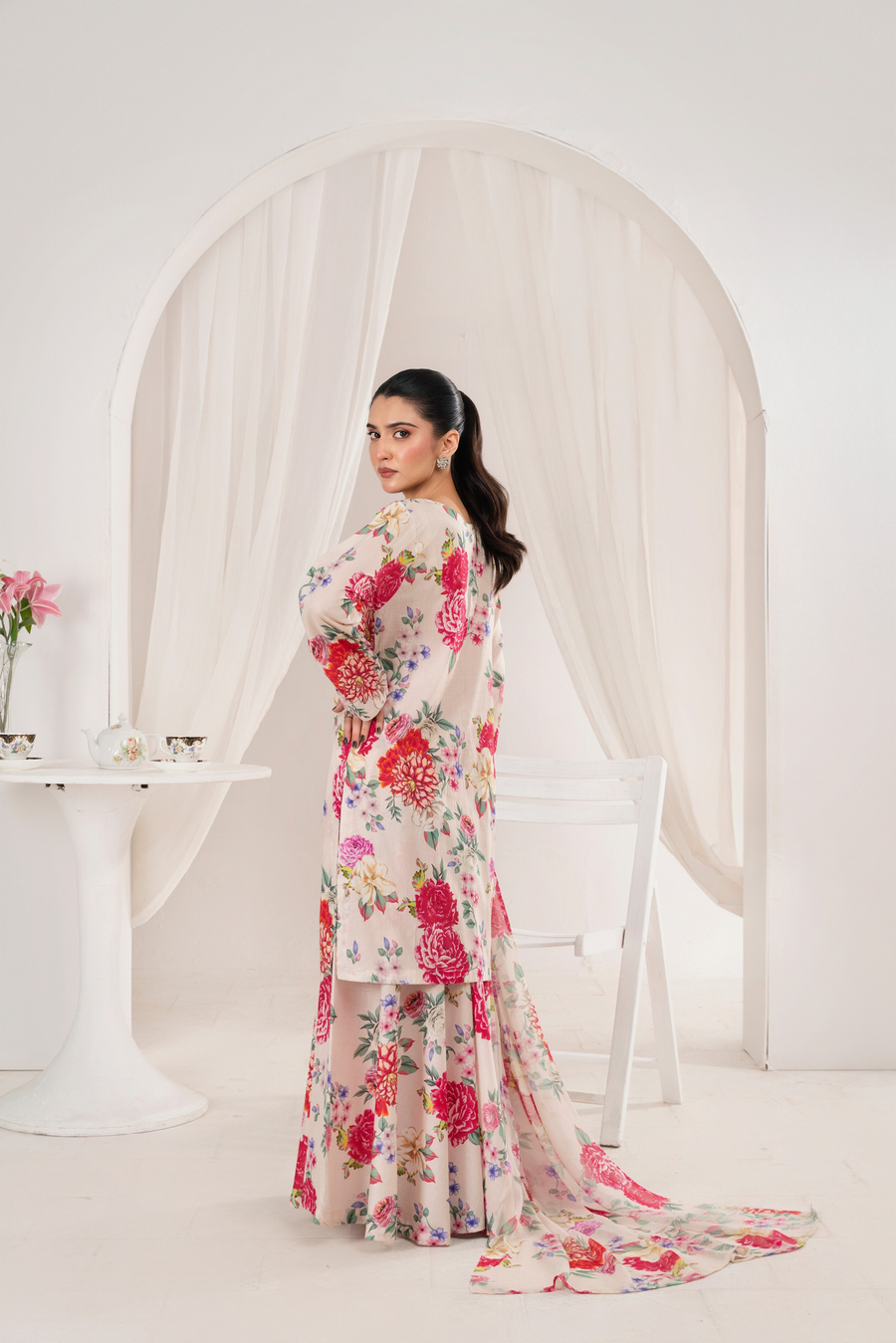 Feathers Frilly Flowers Unstitched Digital Printed Lawn 3Pc Suit VIBREN-FT713