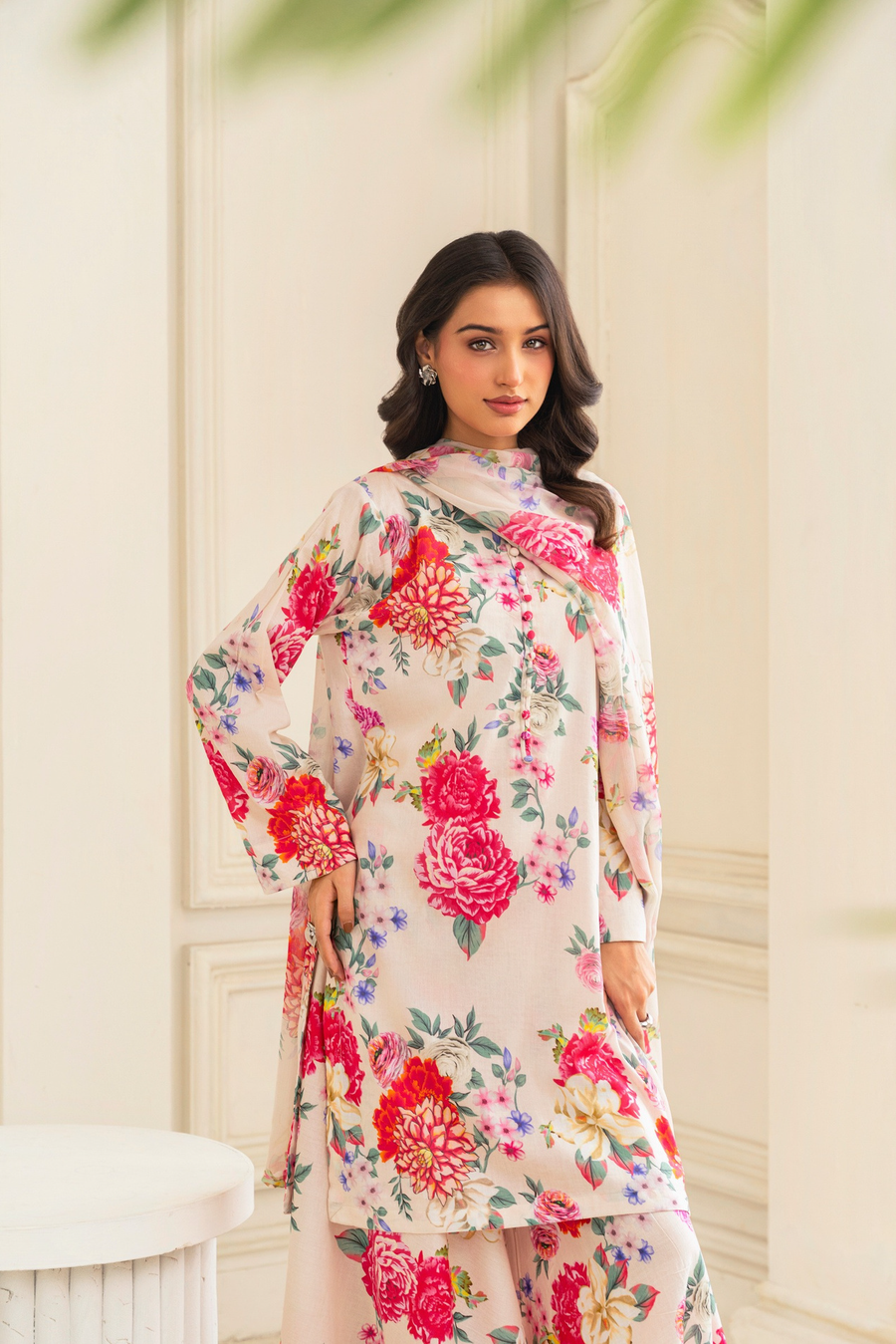 Feathers Frilly Flowers Unstitched Digital Printed Lawn 3Pc Suit VIBREN-FT713